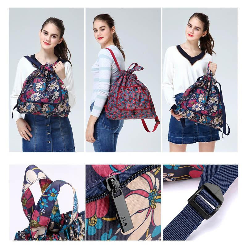 Mochila Unisex Plegable con Cierre de Cuerda y Superficie Impermeable