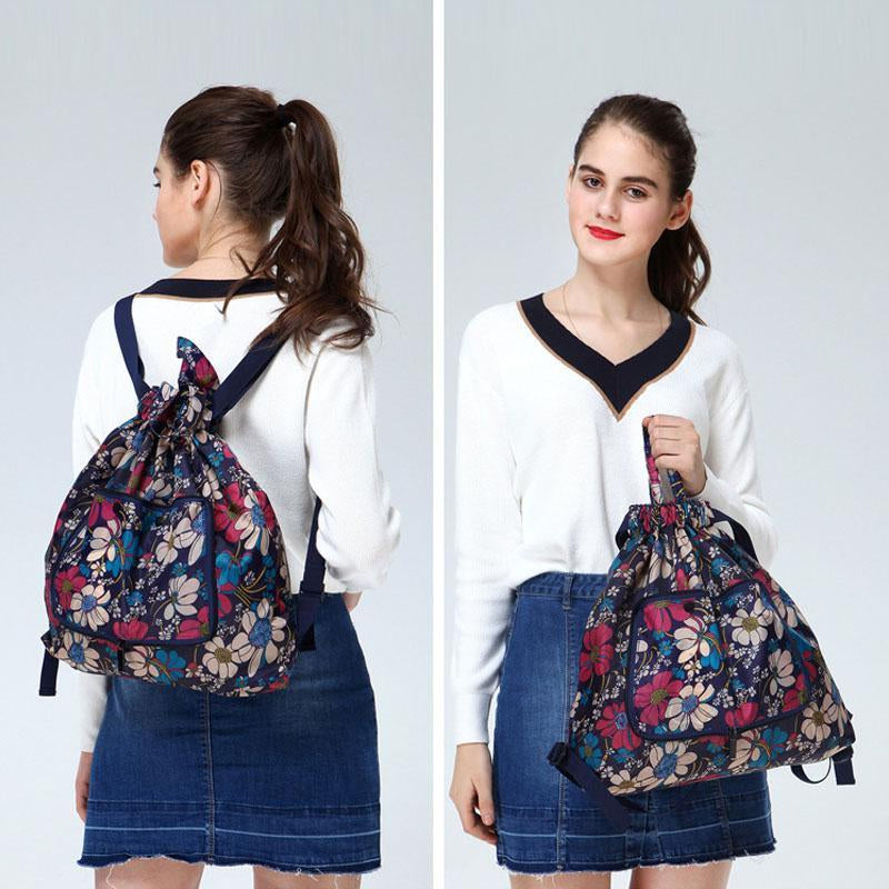 Mochila Unisex Plegable con Cierre de Cuerda y Superficie Impermeable