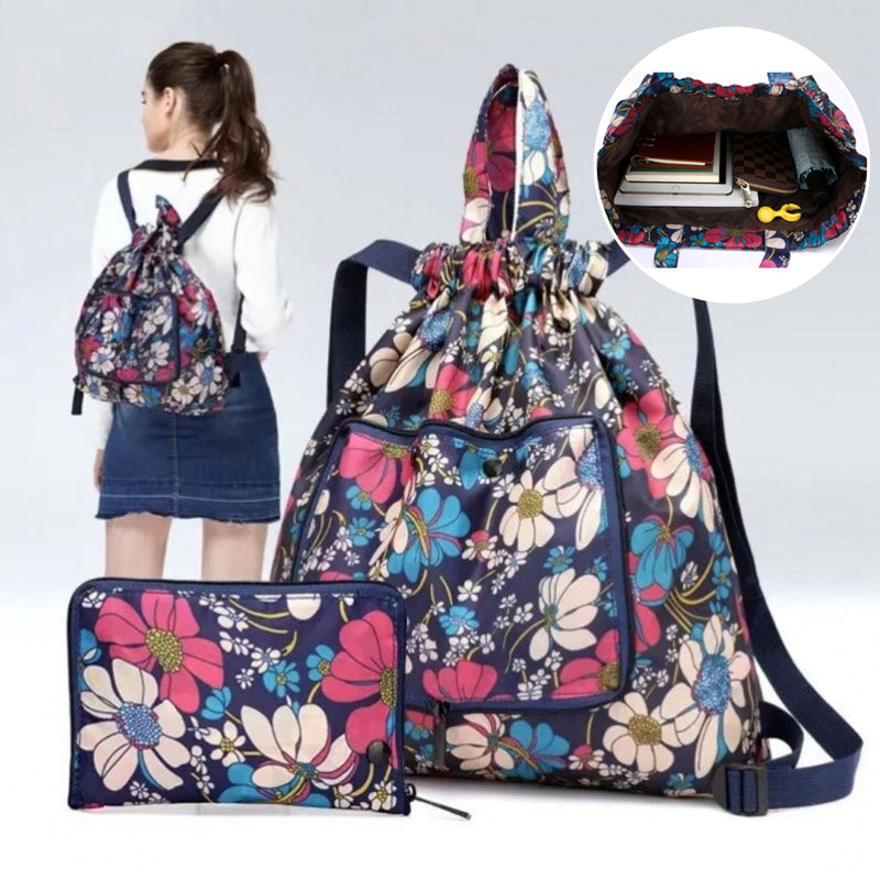 Mochila Unisex Plegable con Cierre de Cuerda y Superficie Impermeable