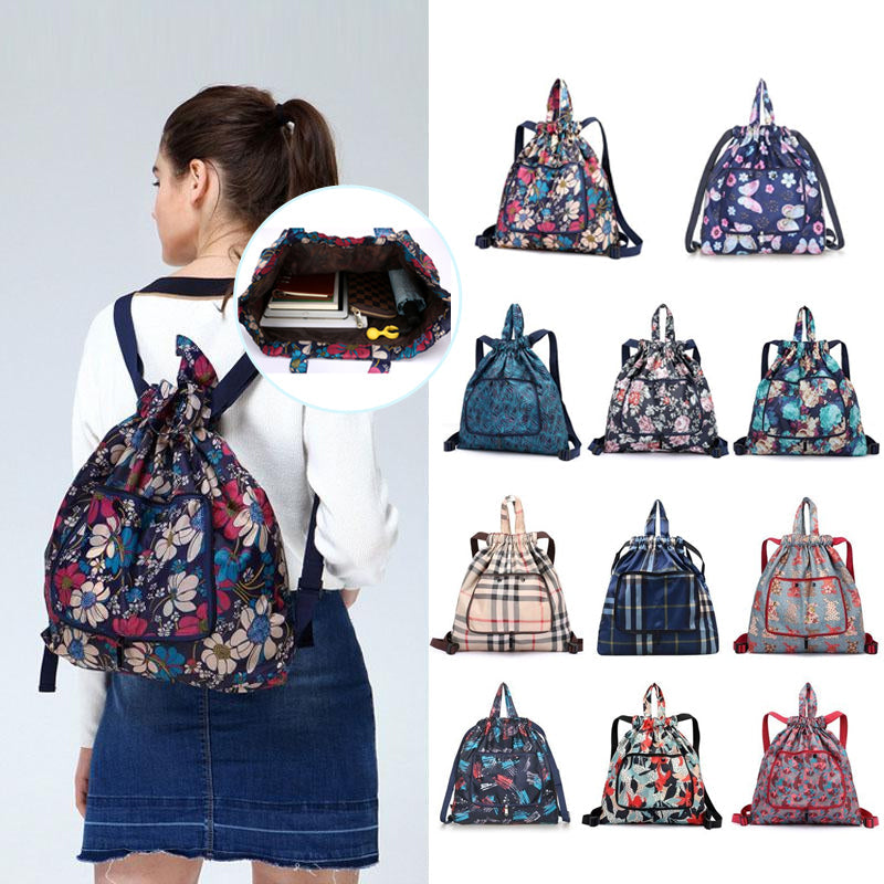 Mochila Unisex Plegable con Cierre de Cuerda y Superficie Impermeable
