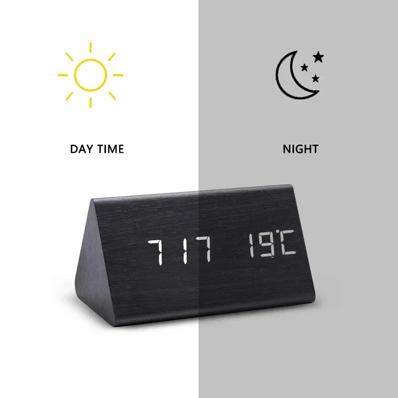 Reloj Despertador - Pantalla LED de Madera - Control por Voz y Temperatura