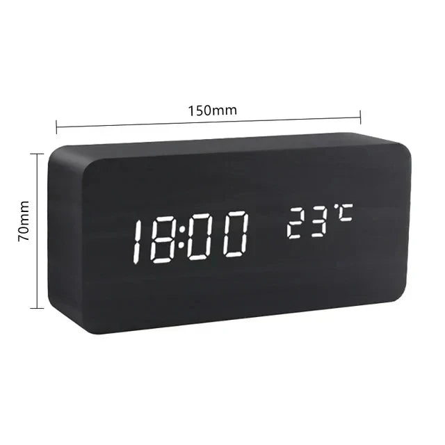 Reloj Despertador - Pantalla LED de Madera - Control por Voz y Temperatura