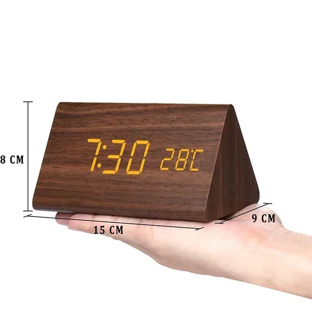 Reloj Despertador - Pantalla LED de Madera - Control por Voz y Temperatura