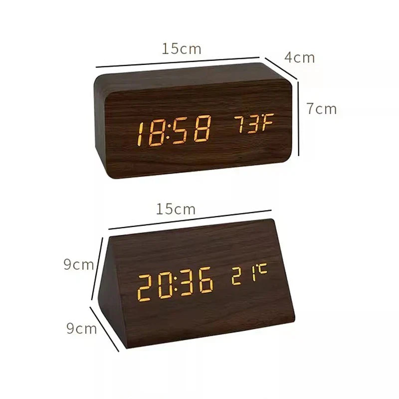 Reloj Despertador - Pantalla LED de Madera - Control por Voz y Temperatura
