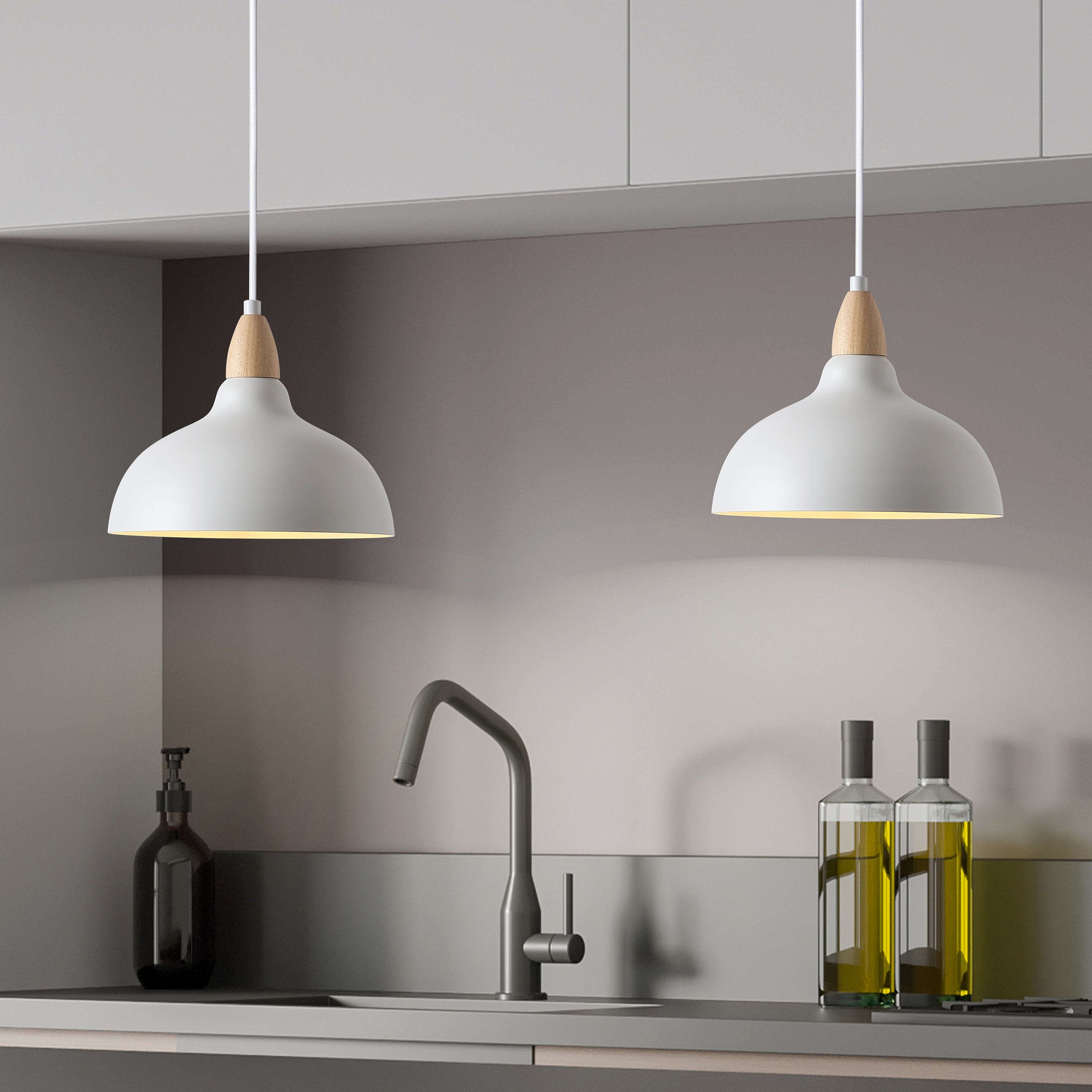 Lámpara Colgante con Detalles en Blanco y Madera