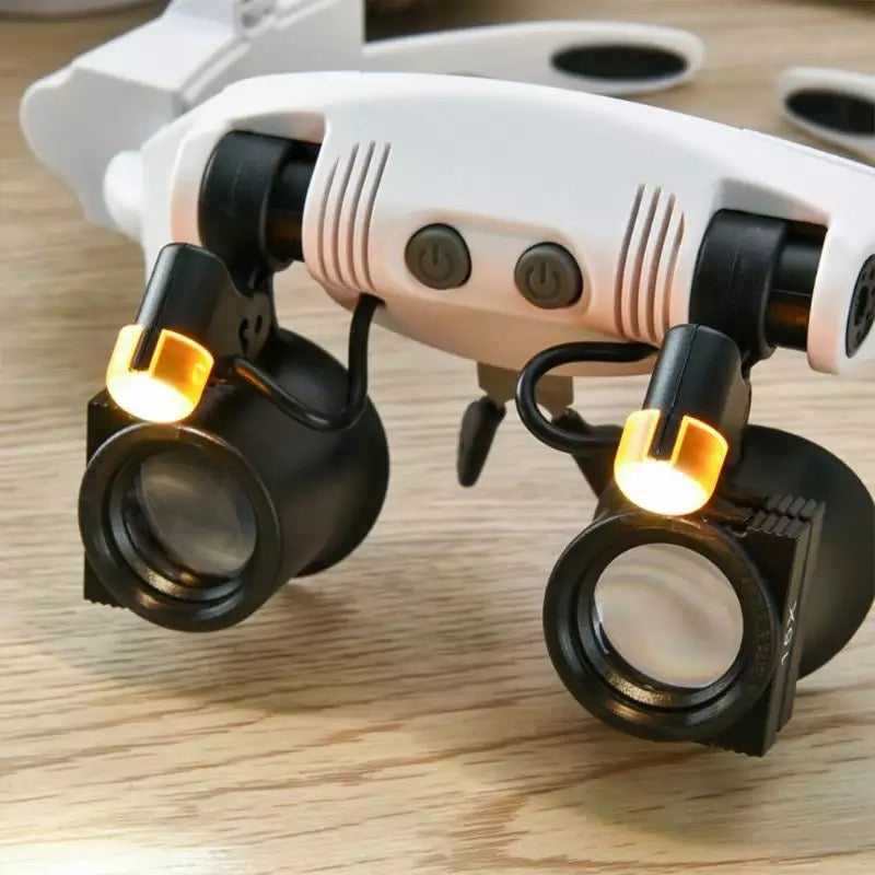 Lisslune | Lupa de Diadema para Joyeros con Luz LED y 8 Lentes
