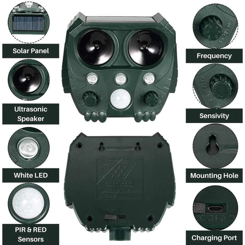 Repelente Ultrasonido para Gatos Repelente de Sonido y Ruido Sonar para Gatos, Zorros, Ratas, Ardillas y Perros