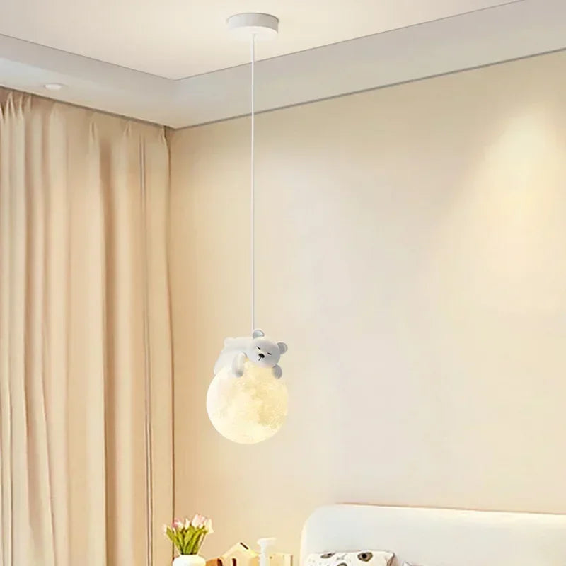 Lámpara Colgante para Niños con Diseño de Oso o Conejo para Iluminación Cálida y Reconfortante