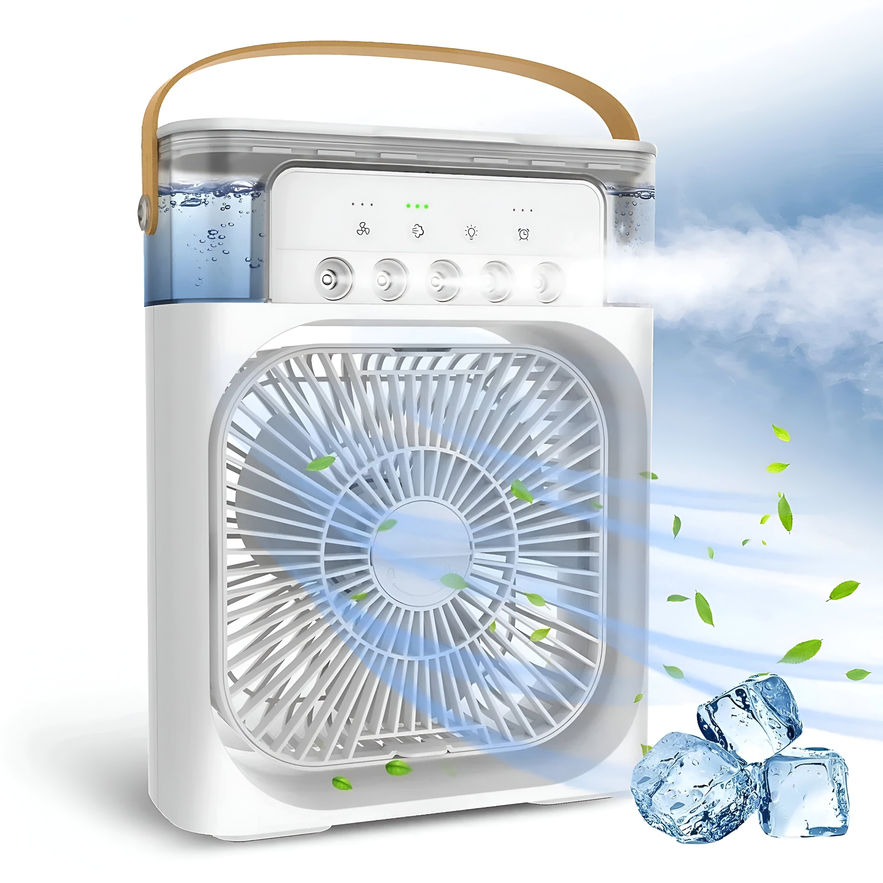Enfriador de Aire 3 en 1, Humidificador y Purificador de Aire – Aire Acondicionado Portátil para Uso Interior con Luz LED