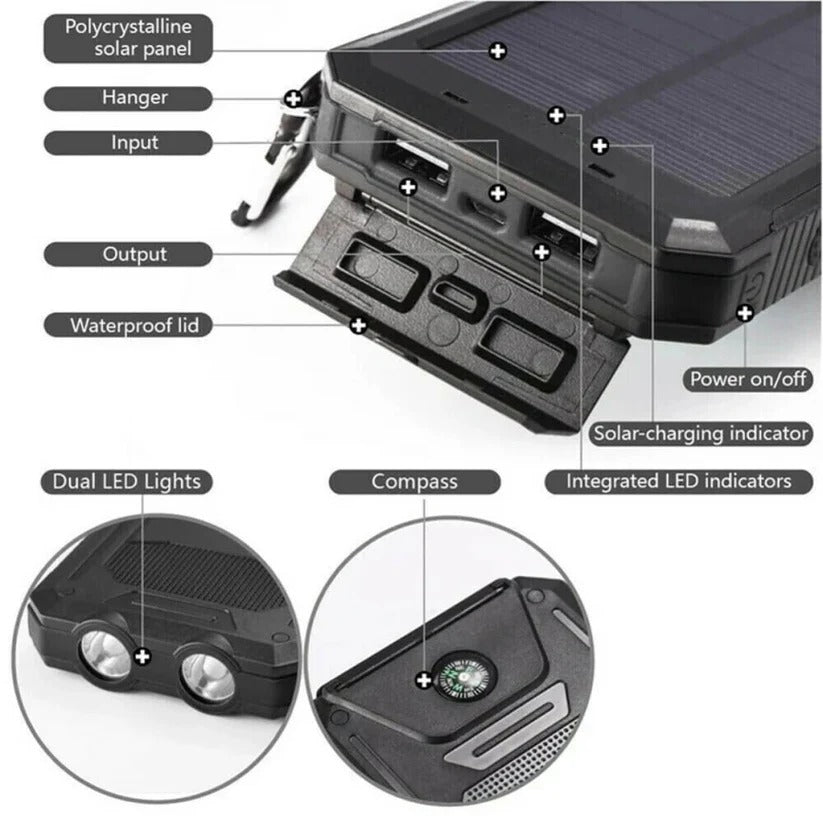 Batería Externa Solar de 500000mAh, Cargador Impermeable