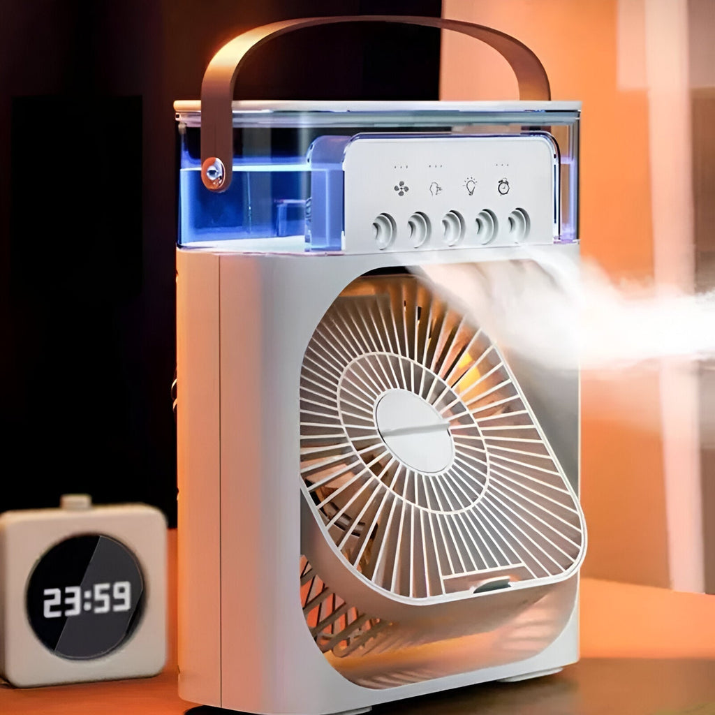 Enfriador de Aire 3 en 1, Humidificador y Purificador de Aire – Aire Acondicionado Portátil para Uso Interior con Luz LED