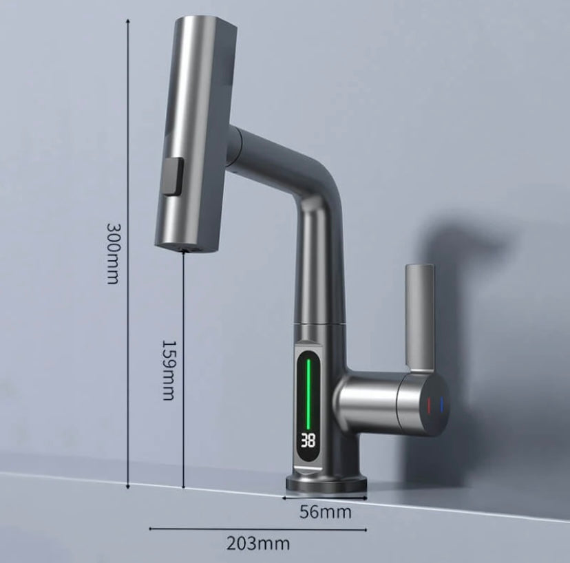 Grifo de cocina flexible con pantalla – giratorio 360° y 5 modos de chorro