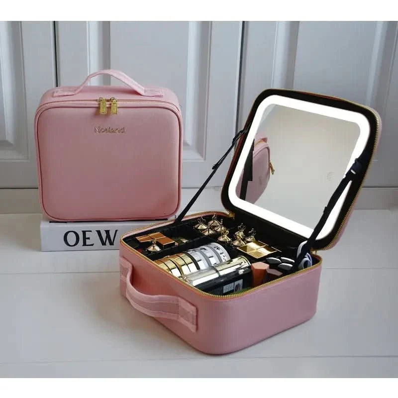 MIRRORGLAM – Bolsa de maquillaje portátil con espejo LED para un estilo perfecto
