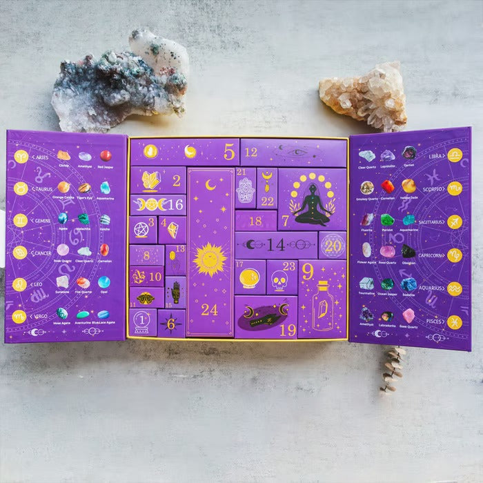Calendario de Adviento de Cristales de Halloween | Caja de Cuenta Regresiva de 31 Días | Colección de Piedras Sanadoras