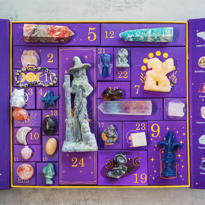 Calendario de Adviento de Cristales de Halloween | Caja de Cuenta Regresiva de 31 Días | Colección de Piedras Sanadoras