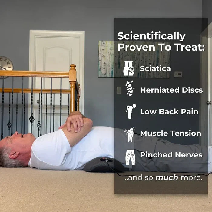 Lisslune | Masajeador de Espalda con Calor y Vibración, Soporte Espinal para Alivio de Ciática, Dolor de Espalda Baja y Corrección de Postura – Terapia en Casa 3 en 1