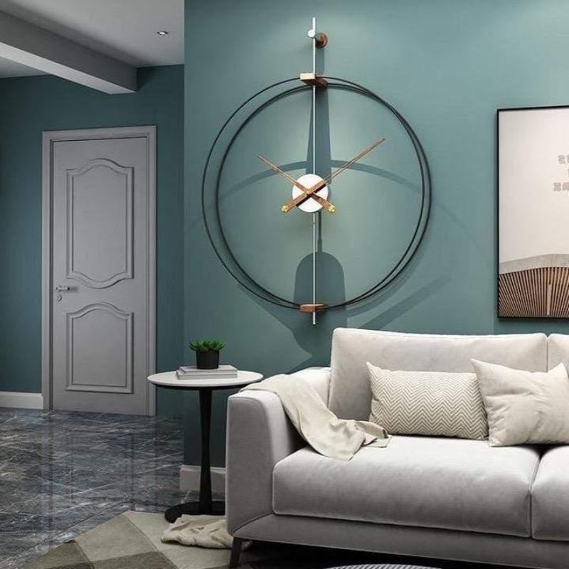 Reloj de pared minimalista de metal – Diseño abierto con manecillas de bronce