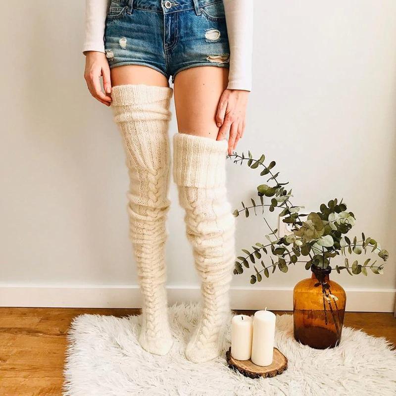 Calcetines Extra Largos de Tejido Suave y Cálido sobre la Rodilla para Invierno