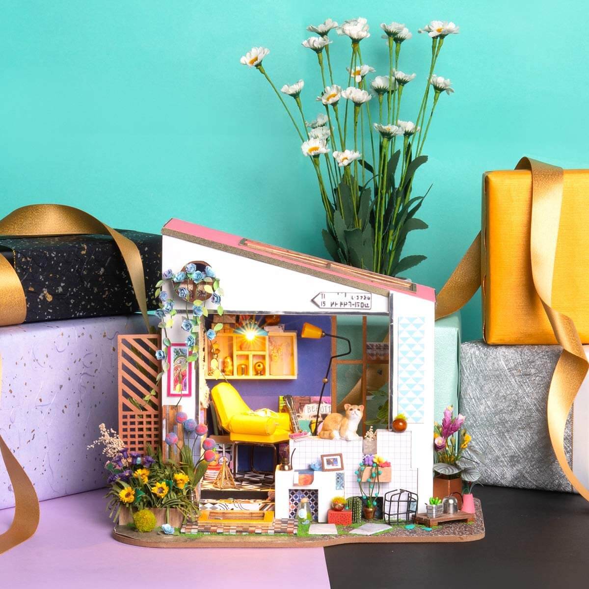 Juego de Casa Miniatura DIY Creativo de Madera para Decoración del Hogar y Hobby