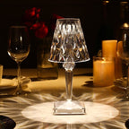GlowGleam - Lámpara de mesa de cristal con regulador táctil de 3 niveles y pantalla facetada para una suave iluminación inalámbrica