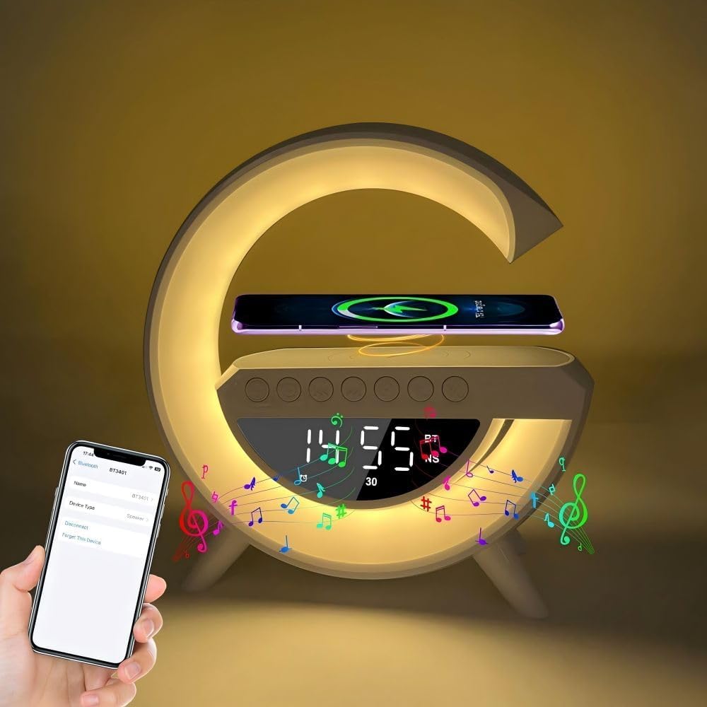 Altavoz Inalámbrico de Carga LED con Reloj Despertador para Dormitorio
