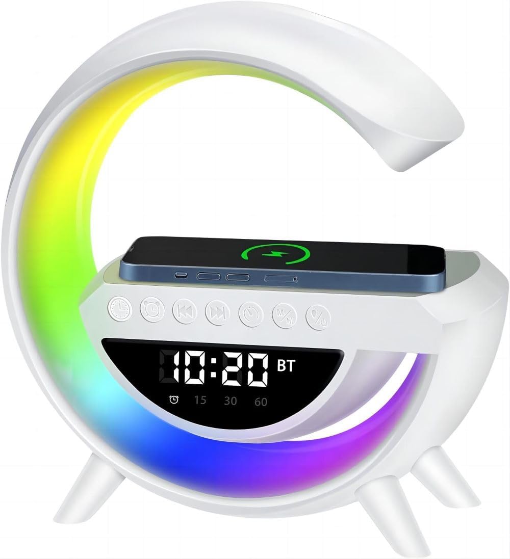 Altavoz Inalámbrico de Carga LED con Reloj Despertador para Dormitorio