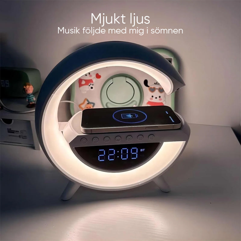 Altavoz Inalámbrico de Carga LED con Reloj Despertador para Dormitorio