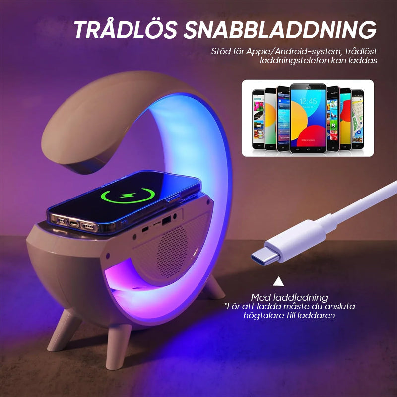 Altavoz Inalámbrico de Carga LED con Reloj Despertador para Dormitorio