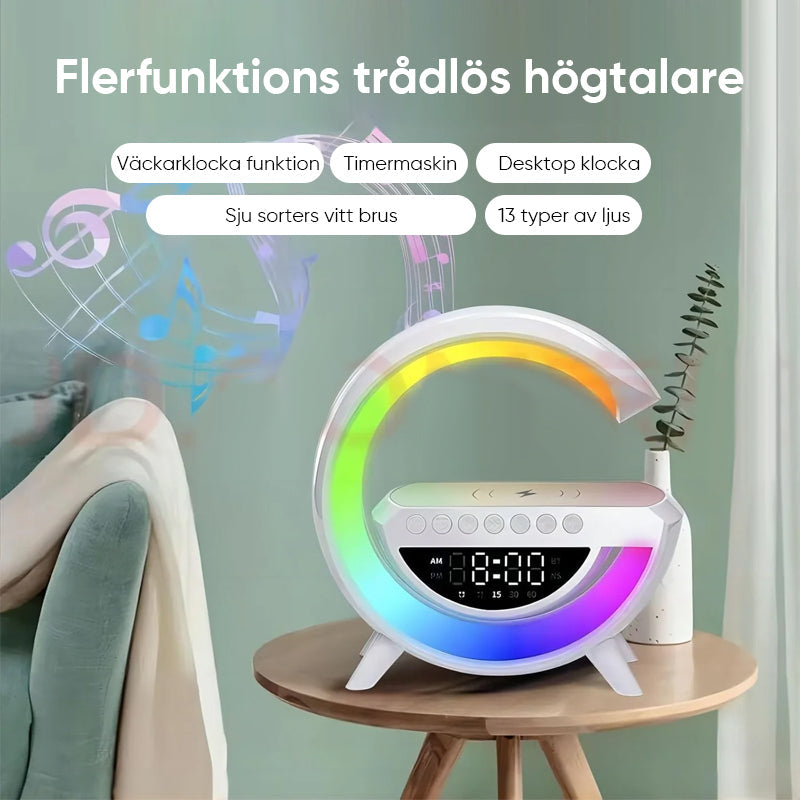 Altavoz Inalámbrico de Carga LED con Reloj Despertador para Dormitorio
