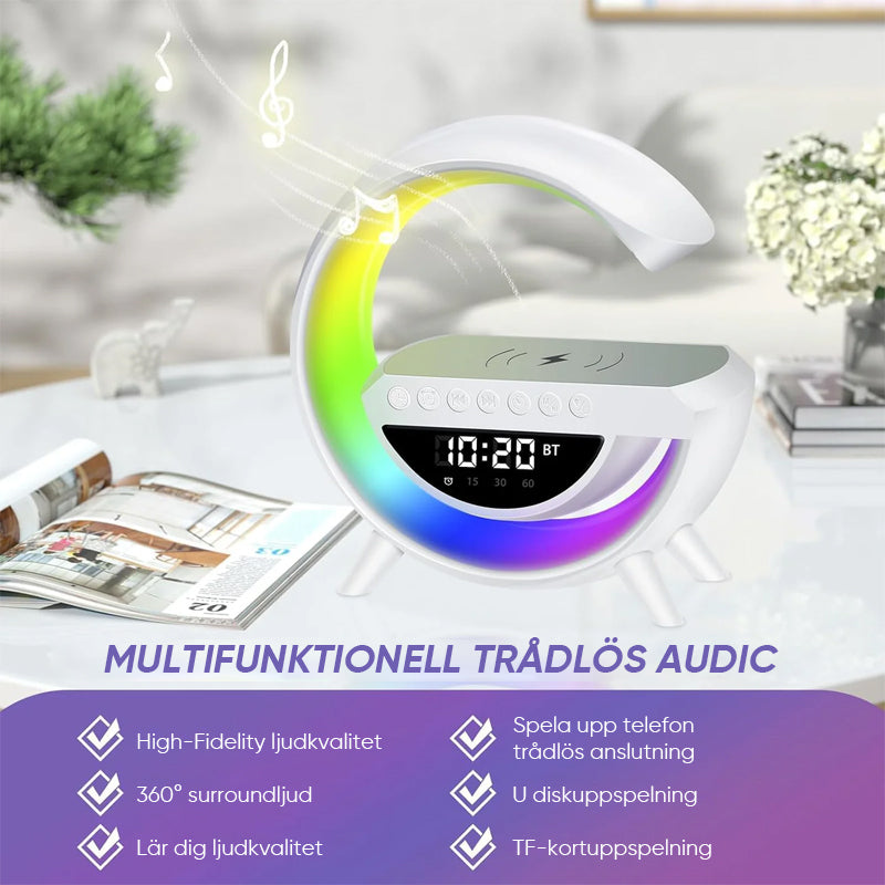 Altavoz Inalámbrico de Carga LED con Reloj Despertador para Dormitorio