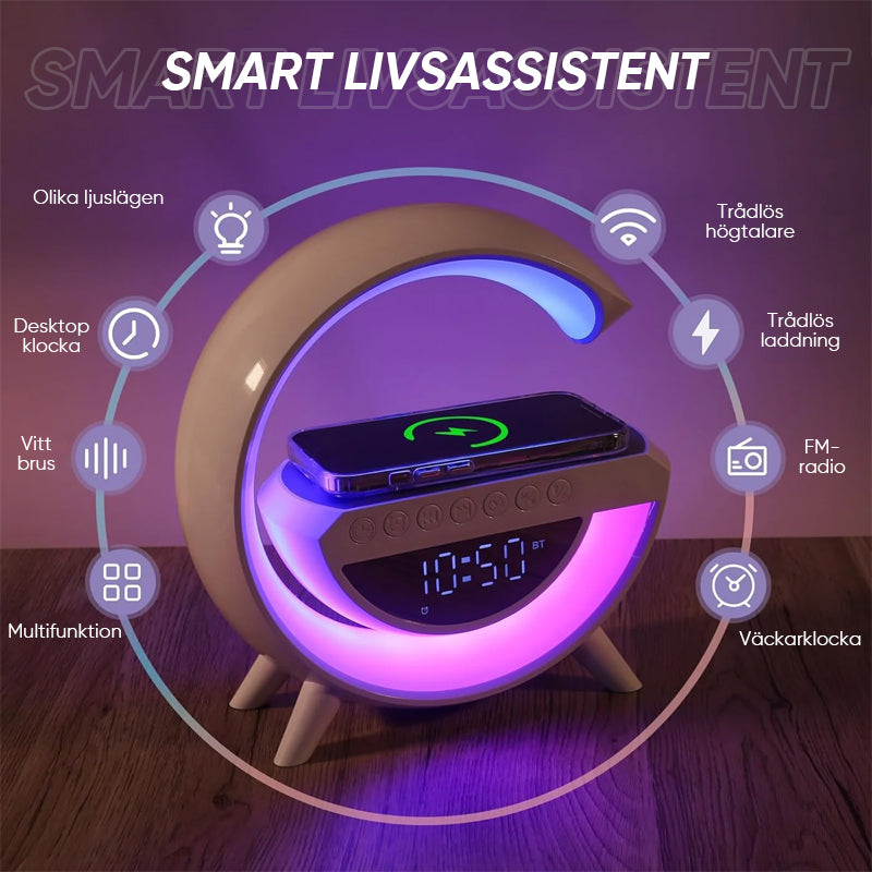 Altavoz Inalámbrico de Carga LED con Reloj Despertador para Dormitorio