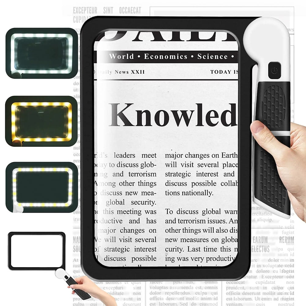 Kalsten | Lupa de Mano de Lados Completos – 5X de Aumento, Lupa Iluminada por LED con 3 Modos, Ideal para Leer Libros y para Personas Mayores