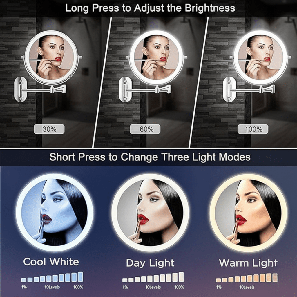 Lisslune | LUMIVIEW – Espejo de Aumento LED Recargable con Control Táctil