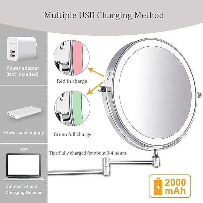 Lisslune | LUMIVIEW – Espejo de Aumento LED Recargable con Control Táctil