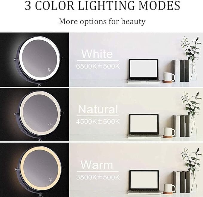 Lisslune | LUMIVIEW – Espejo de Aumento LED Recargable con Control Táctil