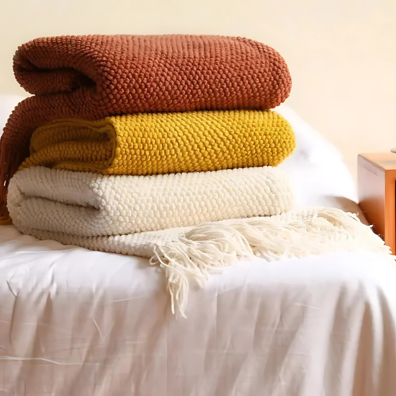 Manta de Estilo Merino de Lujo con Borlas para el Máximo Confort