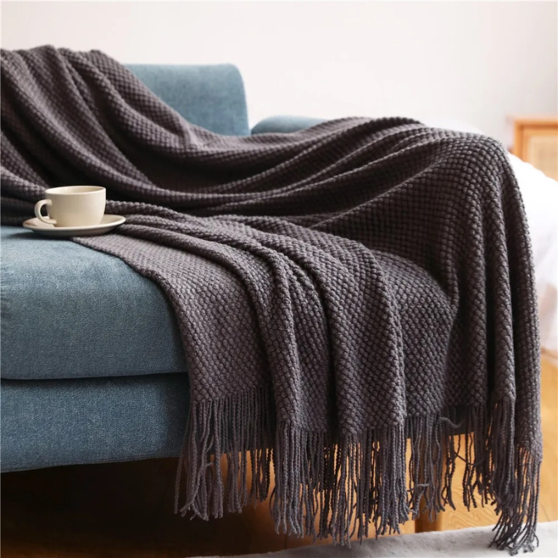 Manta de Estilo Merino de Lujo con Borlas para el Máximo Confort