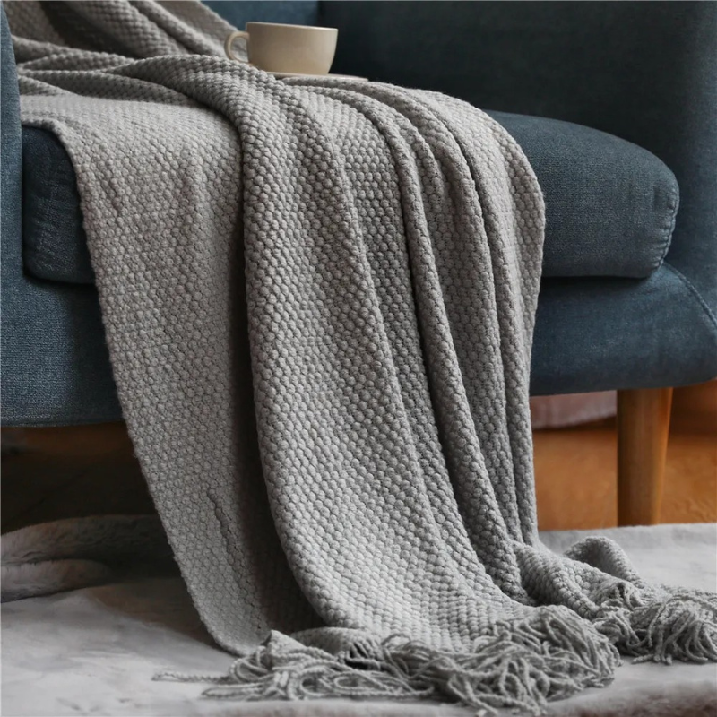 Manta de Estilo Merino de Lujo con Borlas para el Máximo Confort