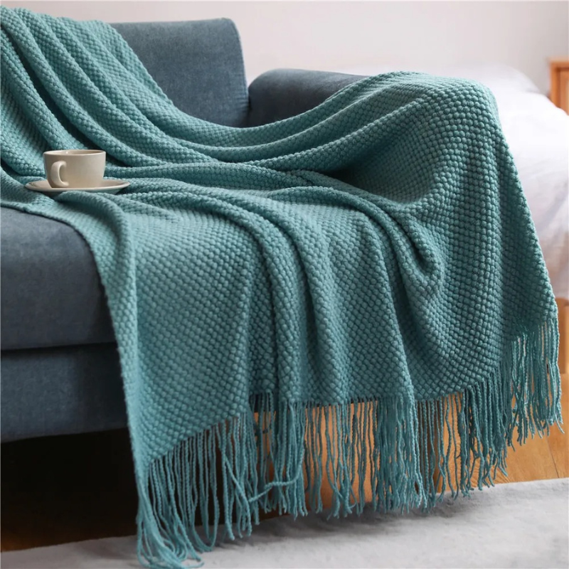 Manta de Estilo Merino de Lujo con Borlas para el Máximo Confort
