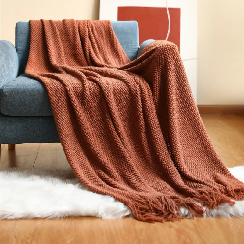 Manta de Estilo Merino de Lujo con Borlas para el Máximo Confort