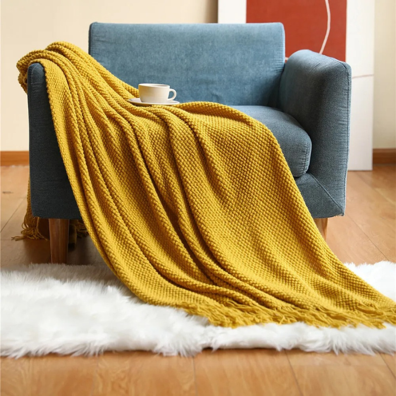 Manta de Estilo Merino de Lujo con Borlas para el Máximo Confort
