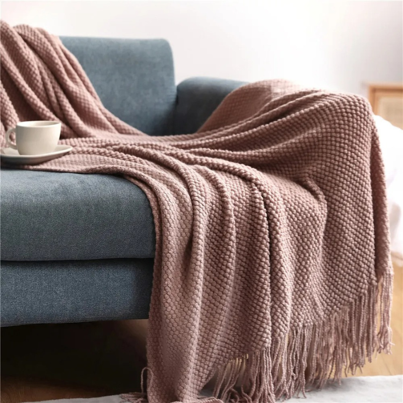 Manta de Estilo Merino de Lujo con Borlas para el Máximo Confort