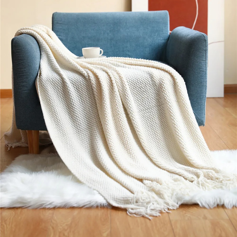Manta de Estilo Merino de Lujo con Borlas para el Máximo Confort