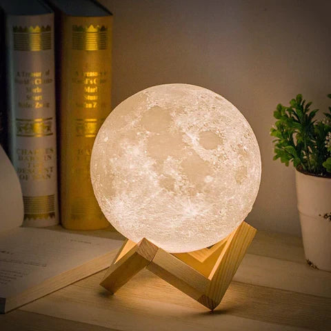 Lámpara Mágica de Luna - Control Táctil Inalámbrico | Base de Madera