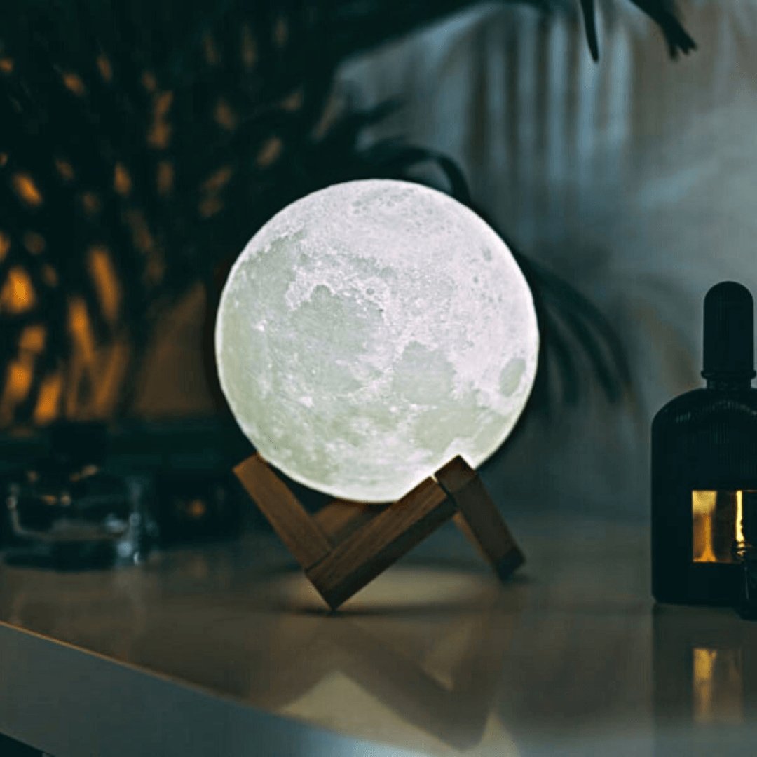 Lámpara Mágica de Luna - Control Táctil Inalámbrico | Base de Madera