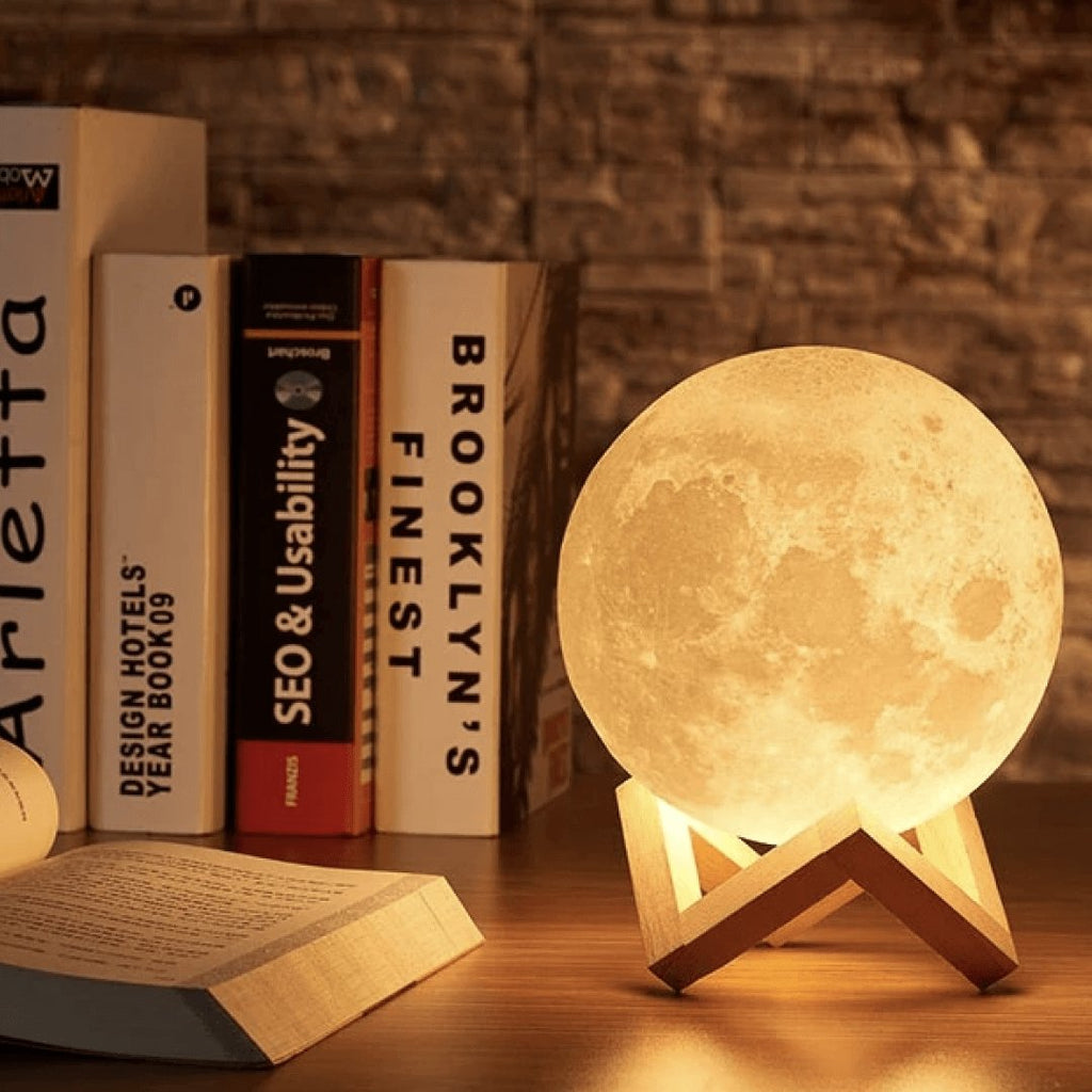 Lámpara Mágica de Luna - Control Táctil Inalámbrico | Base de Madera