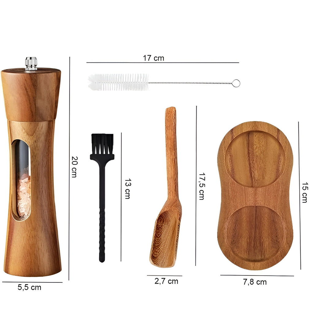 Juego de Molinillos de Sal y Pimienta SpiceCraft Manual – Diseño de Madera con Ventana Acrílica y Niveles de Molienda Ajustables