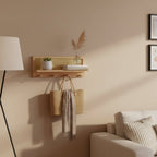 RACKOVA – Estante de madera para pared con 4 ganchos para presentación decorativa y espacio de colgado funcional