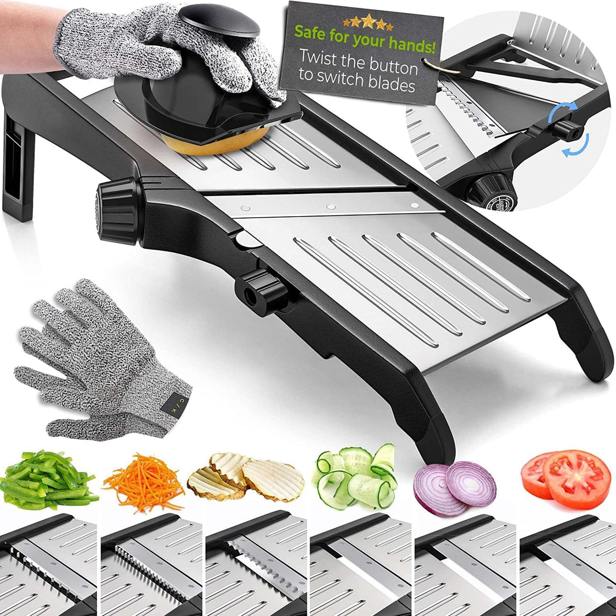 SlicerPro Kit de Seguridad | Mandolina con Guantes Resistentes a Cortes