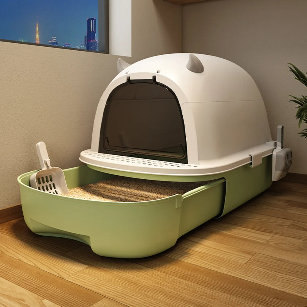 Caja de Arena para Gatos Cerrada con Puerta Basculante y Bandeja Extraíble
